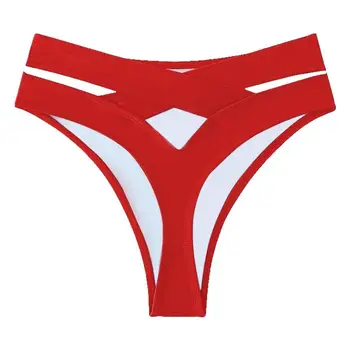 Women Sexy High Waist Swimming Briefs Solid Color Back Cutout Swim Trunks Bikini Bottom Swimwear Beachwear Brazilian Bikini 8