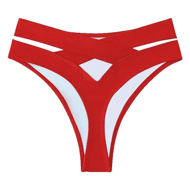 Women Sexy High Waist Swimming Briefs Solid Color Back Cutout Swim Trunks Bikini Bottom Swimwear Beachwear Brazilian Bikini 8