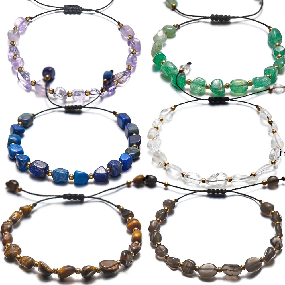 Zufällig geformtes Naturstein-Perlenarmband, verstellbare Makramee-Schnur, Boho, minimalistischer Handschmuck für Damen und Herren, Handketten, neu
