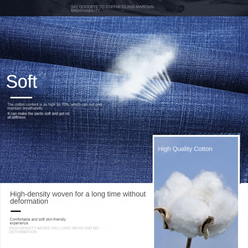 2023 blue soft denim shorts men's summer elastic lightweight denim knee length shorts sports casual straight pants