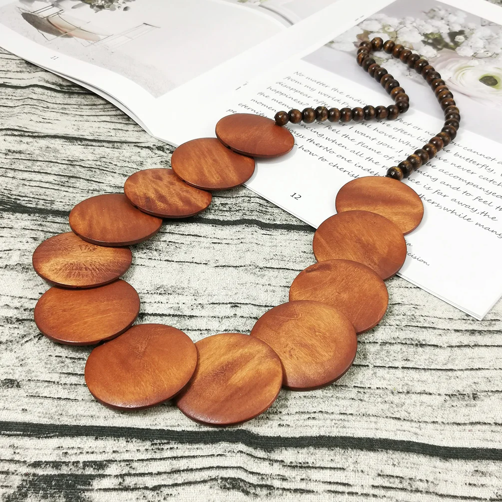 Bohemian Brown Big Woods Pendant Necklace Ethnic Style Long