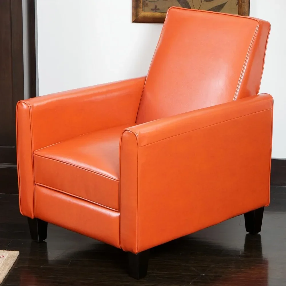 

Orange Leather Modern Sleek Recliner Club Chair Freight Free Reclining Relaxing Chair Bed Lounge Chairs Living Room Furnitures