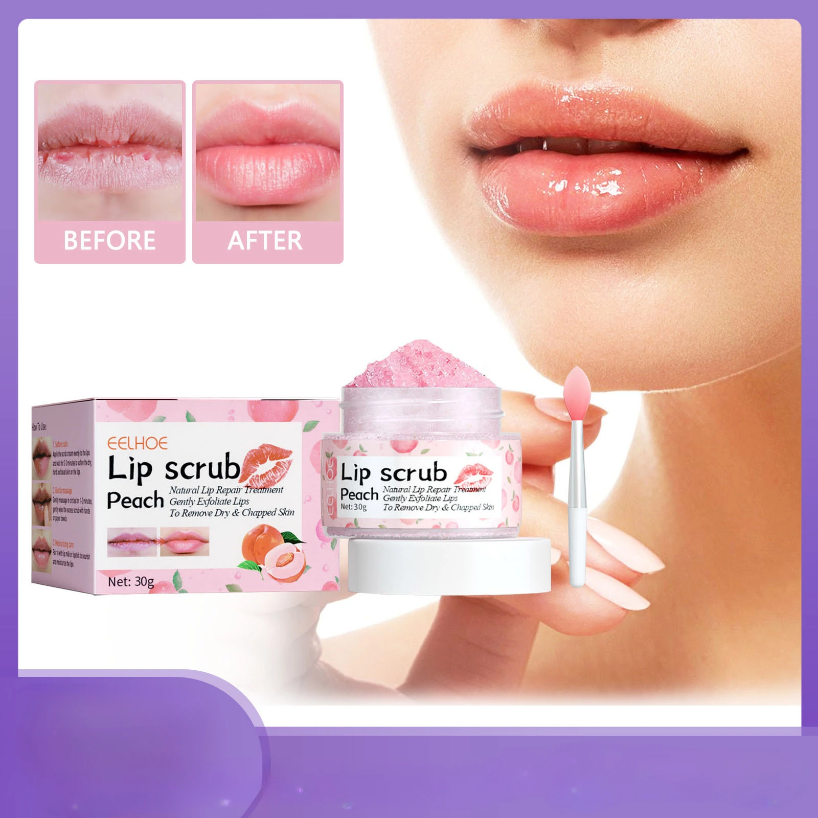 

Eelhoe Peach Lip Scrub Cream Hydrating and Fading Lip Lines Removing Dead Skin Glow Moisturizing Lip Tender Lips Scrub Cream