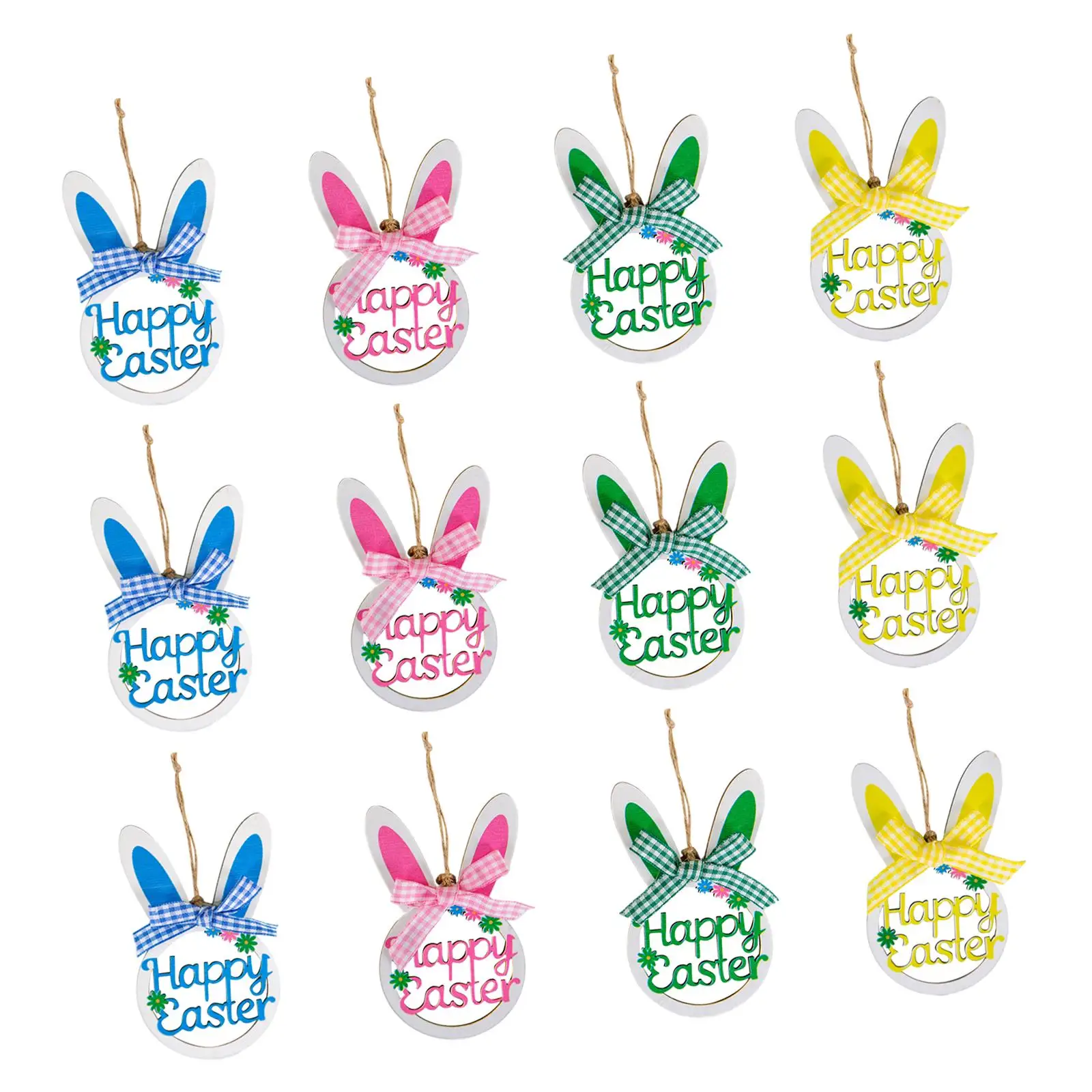 

Пасхальный кролик 12 шт., подвесные украшения с клетчатым бантом, декоративные аксессуары для камина, двери, сада, крыльца, офиса