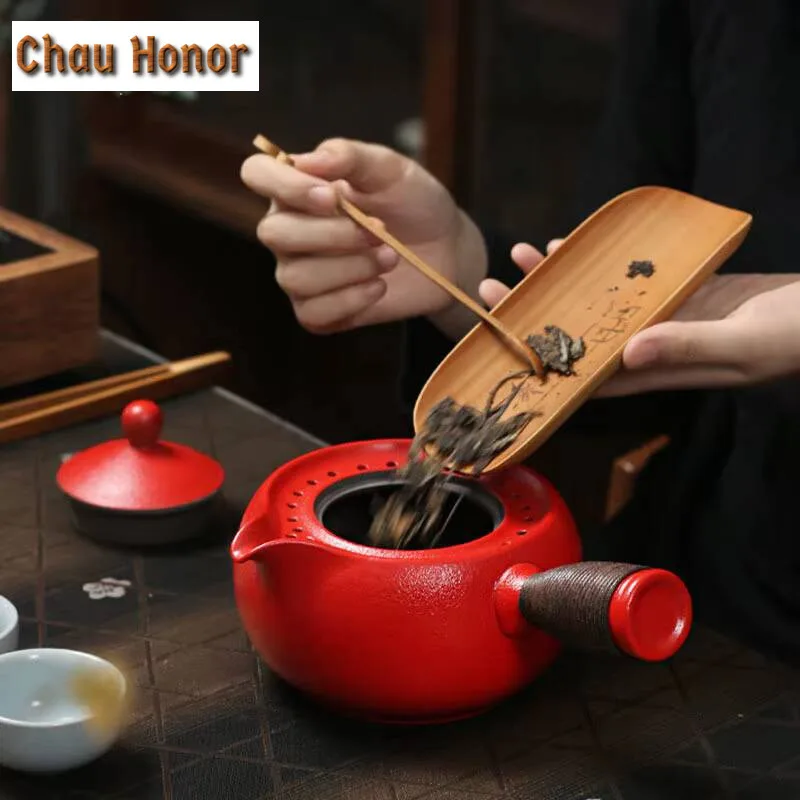 500ml Handmade Coarse Pottery Side Handle Boiling Water Kettle Large Capacity Tea Maker Pot Yellow Rice Wine Kettle Tea Ceremony