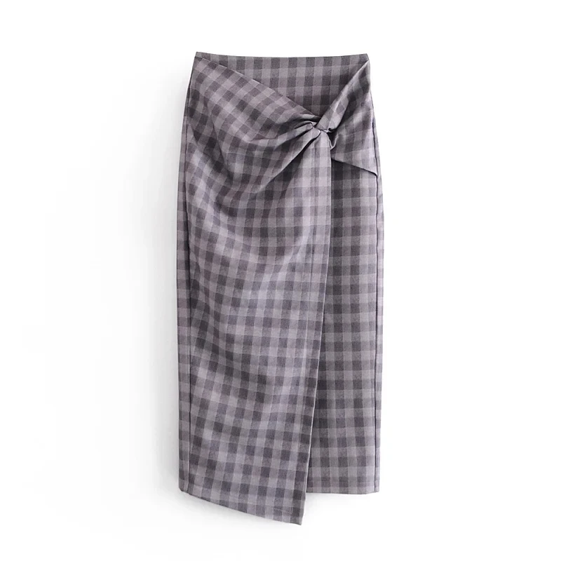 New Fall Winter Women Vintage High Waist Plaid Skirt Female Package Hip Pencil Skirt All-Match Fold Effect Front Split Skirts danmunier triple fold cloud environment double layer sun umbrella sun protection umbrella female sun rain dual use summer uv pro