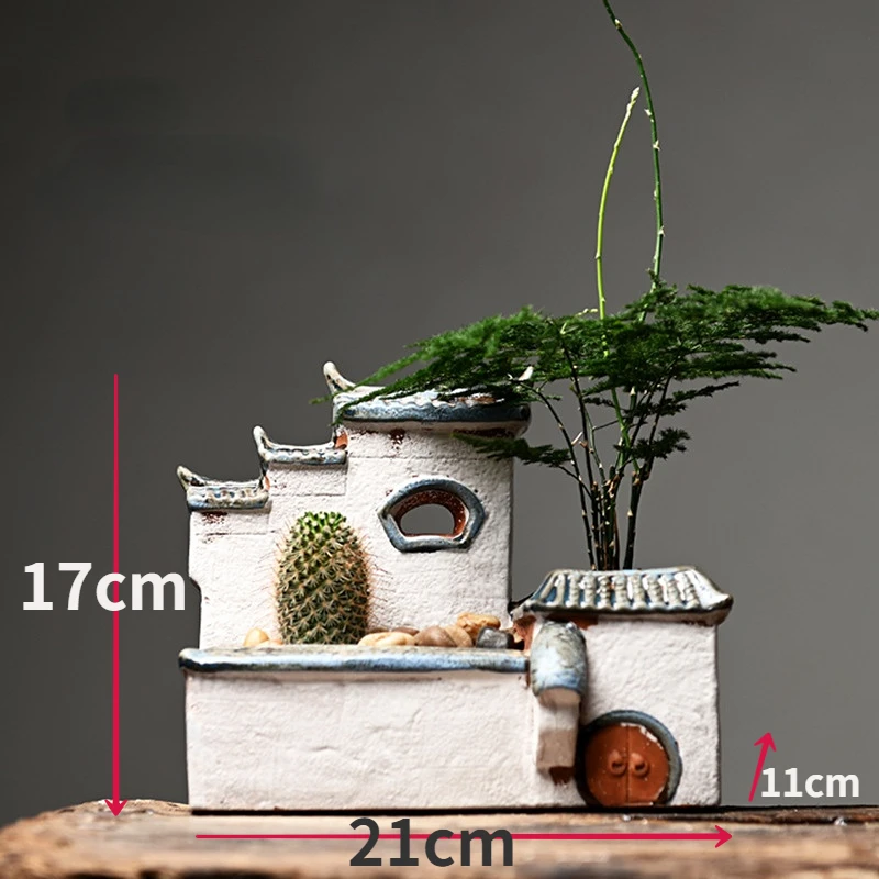 

Ceramic house flower pot fish tank landscaping Wenzhu potted creative office living room green plant potted decorative ornaments