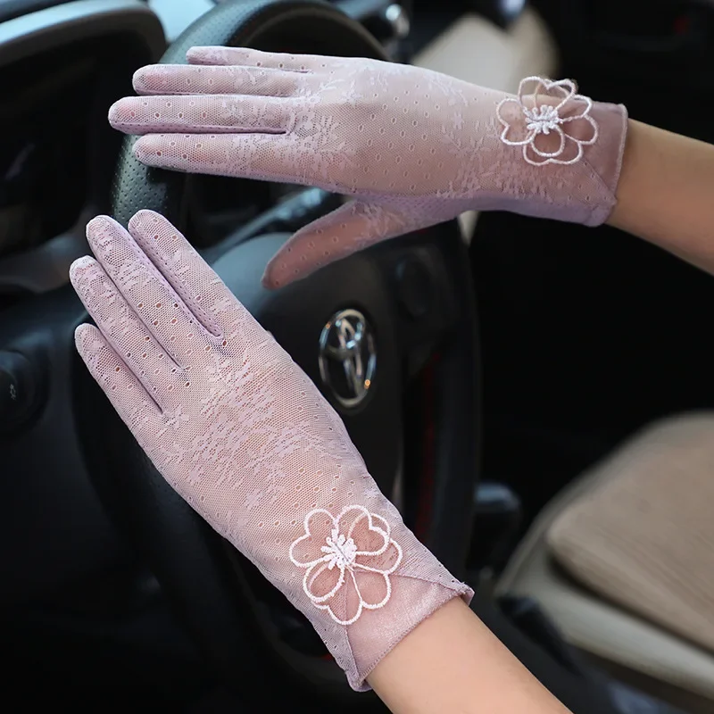 Summer Women Driving Gloves Autumn Non Slip Sunscreen Anti-UV Short Gloves Women Thin Ice Silk Lace Touch Screen Glove for driving gloves