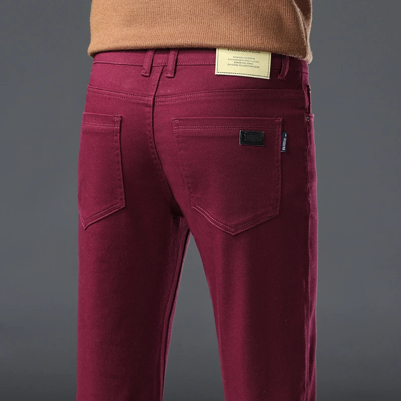 Wine Red Jeans Men Fashion Casual Classic Style Business Straight Slim Fit Trousers Male Advanced Pants 6 Colors Plus Size 28-44 5