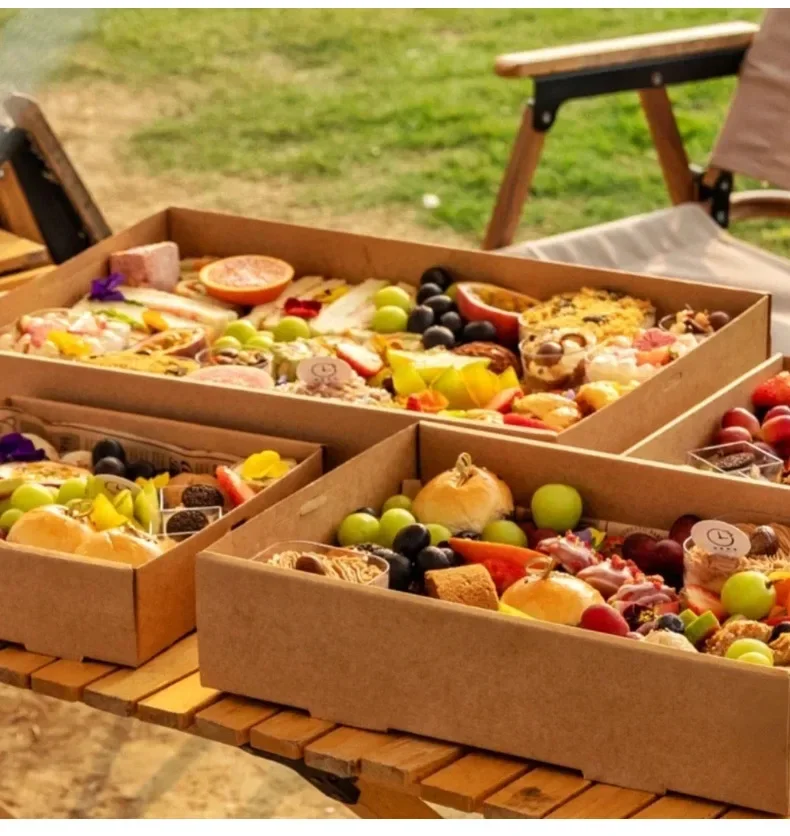 Kraft papier Nachmittags tee Picknick box Frühlings ausflug Essen Tiramisu Box Bento Verpackungs box Weihnachts geschenk boxen Fenster Display Box – Detail 27