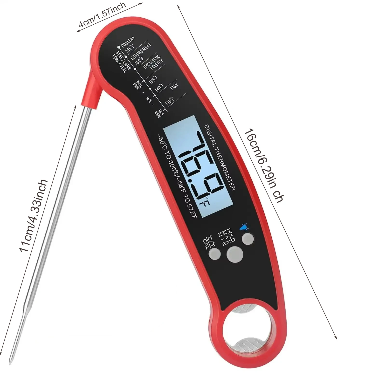 Multifuction Digital Thermometer with Foldable Probe for Cooking Food and Meat Waterproof & Instant Read for Kitchen Baking BBQ、