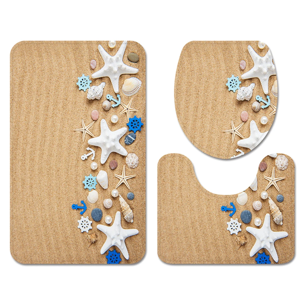 

Beach Starfish Shell Ocean bathroom set carpet mat, Toilet mat Washable covered Floor carpet Floor Bathroom mat Decor