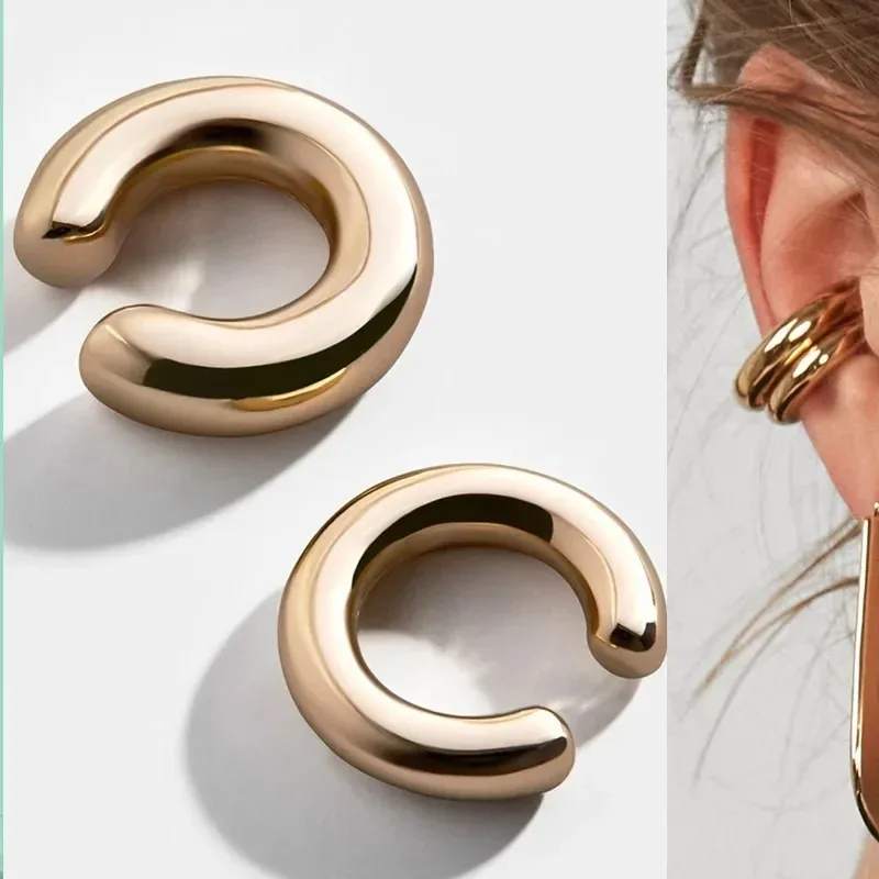 Classic Fake Piercing Stainless Steel Gold Color Round Clip Earrings for Women Ear Cuff Heart Jewellery Gift