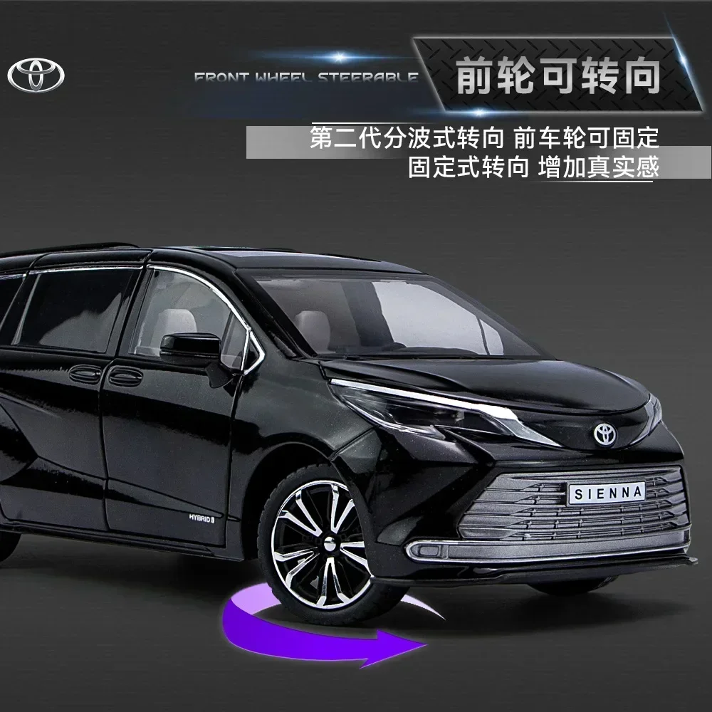 1:24 Toyota Sienna MPV 합금 자동차 모델 다이캐스트 금속 장난감 상업용 자동차 모델 사운드 라이트 시뮬레이션 컬렉션 어린이 선물