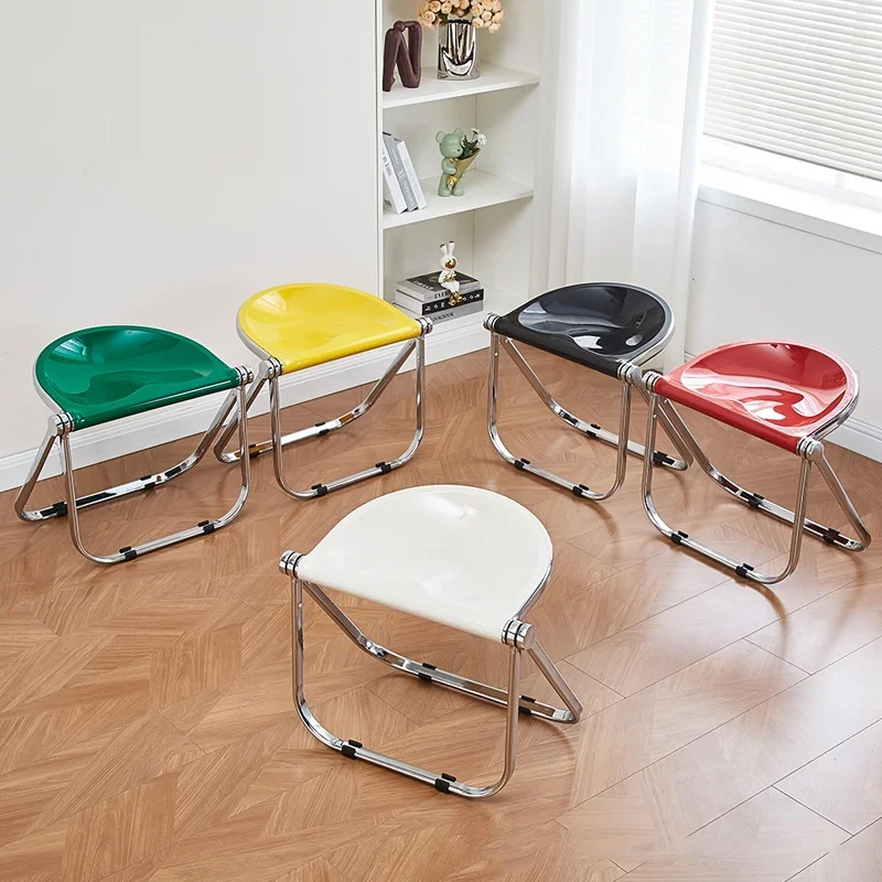 Plastic Dining Chair Acrylic Transparent Folding Office Metal Leg Small Stackable Chairs Green Cadeira Restaurant Furniture