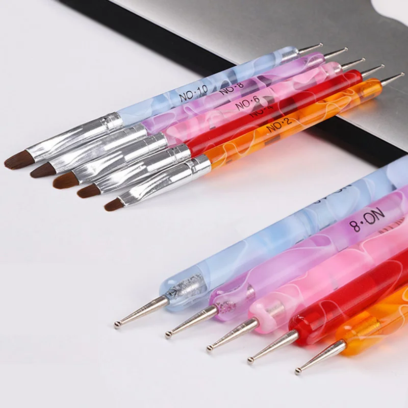 

5pcs/Set Dual End Nail Painting Brushes Gel UV Polish Drawing Nail Art Pen Mixed Size Dotting Tools Manicure Accessories