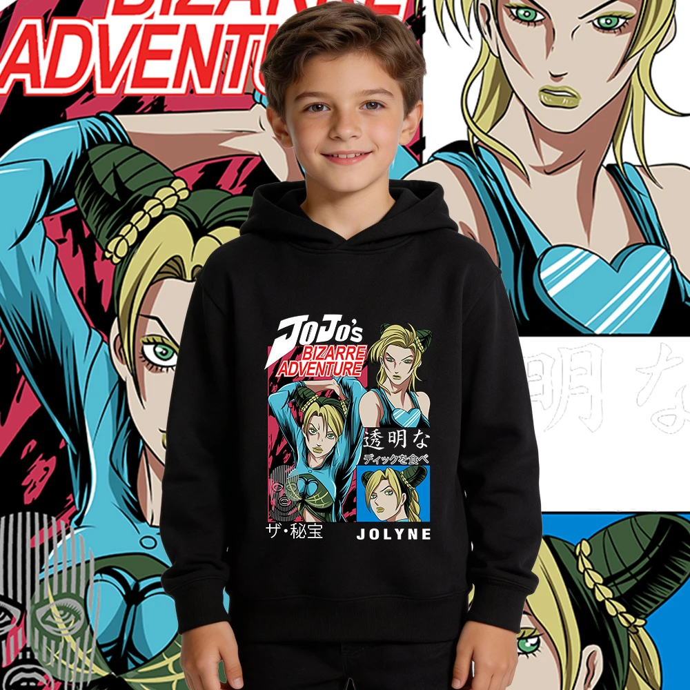 Jojo Jolyne Cujoh Anime Print 어린이 양털 후드 따뜻한 겨울 ..