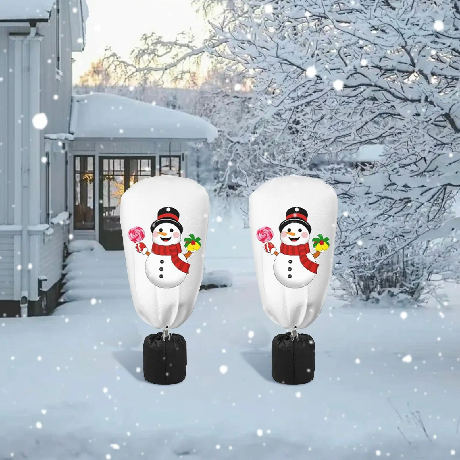 식물 서리 방지 커버 크리스마스 테마 겨울 식물 동결 방지 커버 지퍼 드로스트링 버클 통기성 부직포