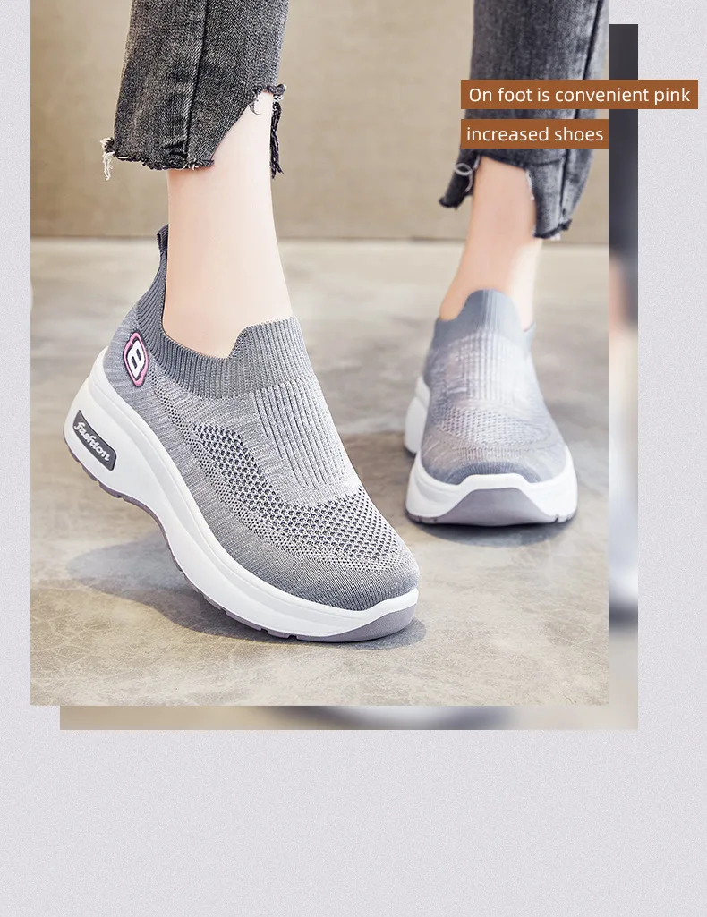Women's Platform Sneaker 2026 Spring Breathable Mesh Slip-On Casual Workout Shoes Cushioned Sole Athletic Inspired Heels Comfort