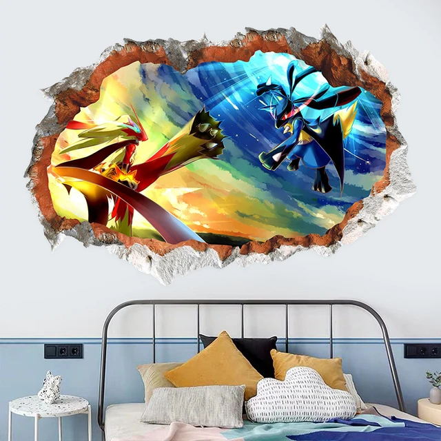 Pokemon pikachu adesivos de parede anime kawaii papel de parede sala quarto  dos desenhos animados pvc quebrado 3d graffiti decoração presente novo -  AliExpress