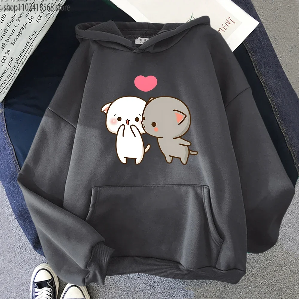 Peach and Goma Mochi Cat Hoodie Women'S Cartoon Print Clothing Kawaii Boba Sweatshirt Femme Winter Sudaderas Girls Cute Hoodies