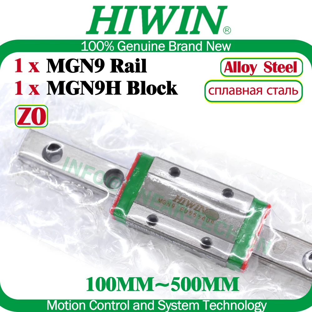 ของแท้ HIWIN MGN9 โลหะผสมเหล็ก Linear Rail 100 150 200 250 300 350 400 450 500 มม.MGNR9 คู่มือเชิงเส้น MGN9H บล็อก Carriage CNC ใหม่ 1