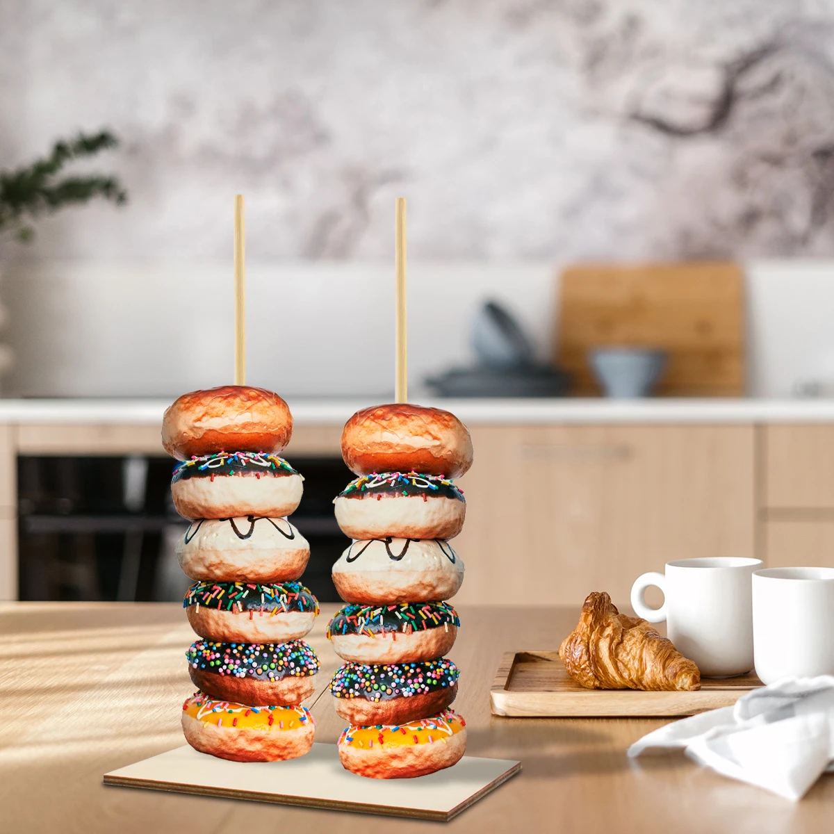 6 Espositori In Legno Per Ciambelle - 12 Fori Ciascuno - Supporto Per Tavolo Dessert Feste, Matrimoni, Colore Naturale - 3