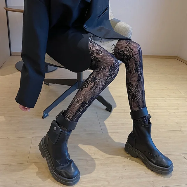 Sexy Gothic Tights Pantyhose Women Fashion Punk Style Hole Fishnet Stockings Anime Lolita Thigh High Stocking Hollow Out Hosiery Black h