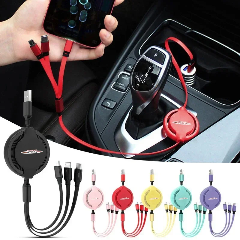 Auto 3 In 1 Micro Cavo Dati Retrattile Usb Tipo C 100W Ricarica Rapida Per Mini One Cooper Works Jcw Countryman Clubman Cabrio