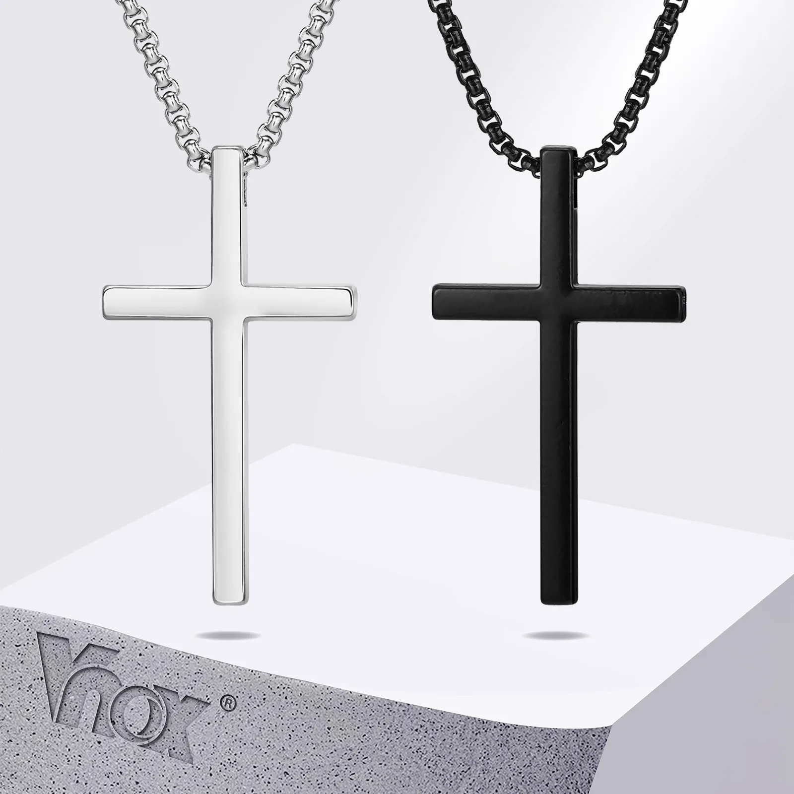 SIMPLE CROSS - Alloy Pendant With Pure Stainless Steel 24inch Round Box Chain, European Trending Style For Men & Boys