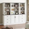 Bookcase with Doors, 71 inch Tall Bookshelf with Storage Cabinet, Floor Standing Wood Bookcase with Adjustable Shelves, 3