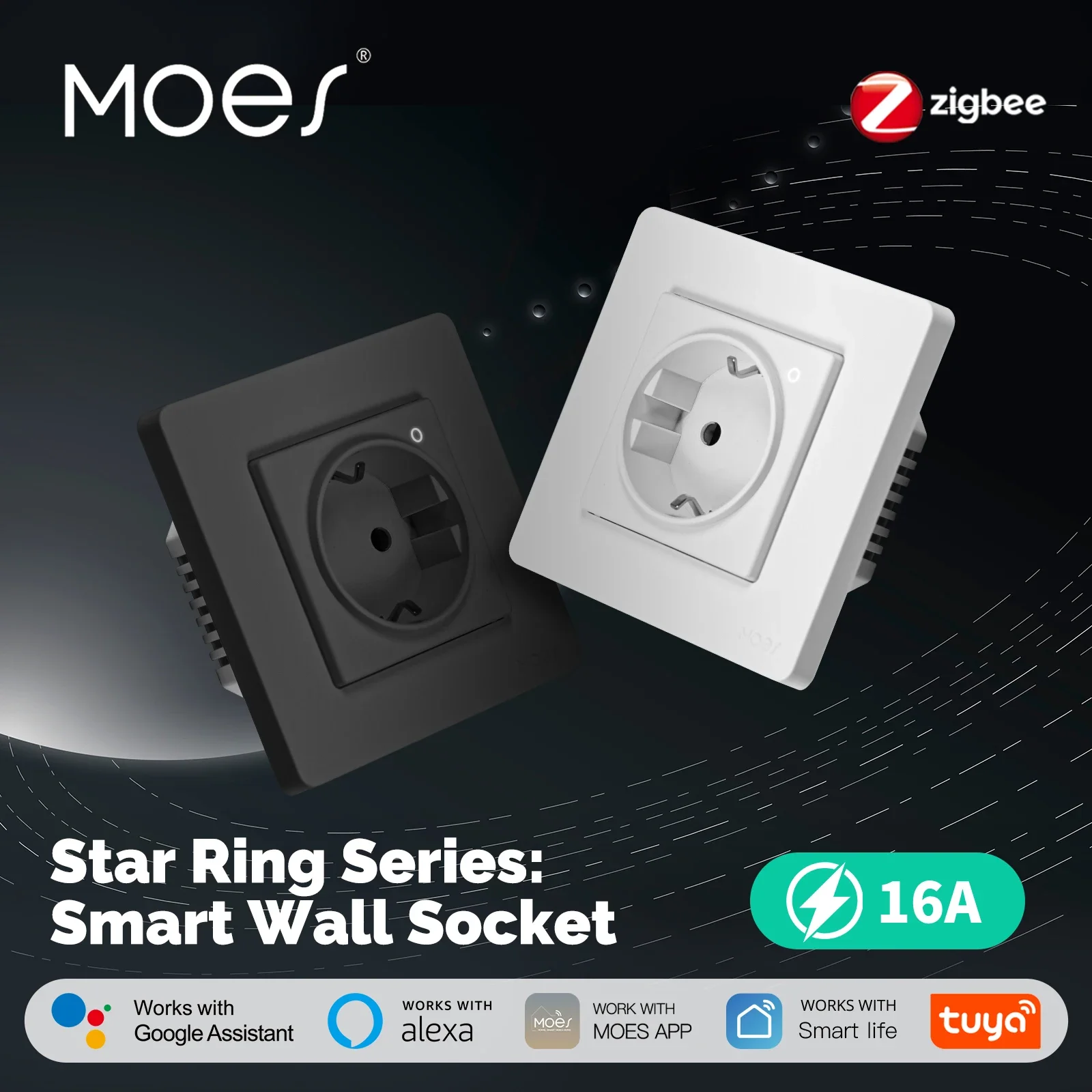 MOES Tuya ZigBee Умная розетка ЕС Настенная встроенная розетка Монитор ...