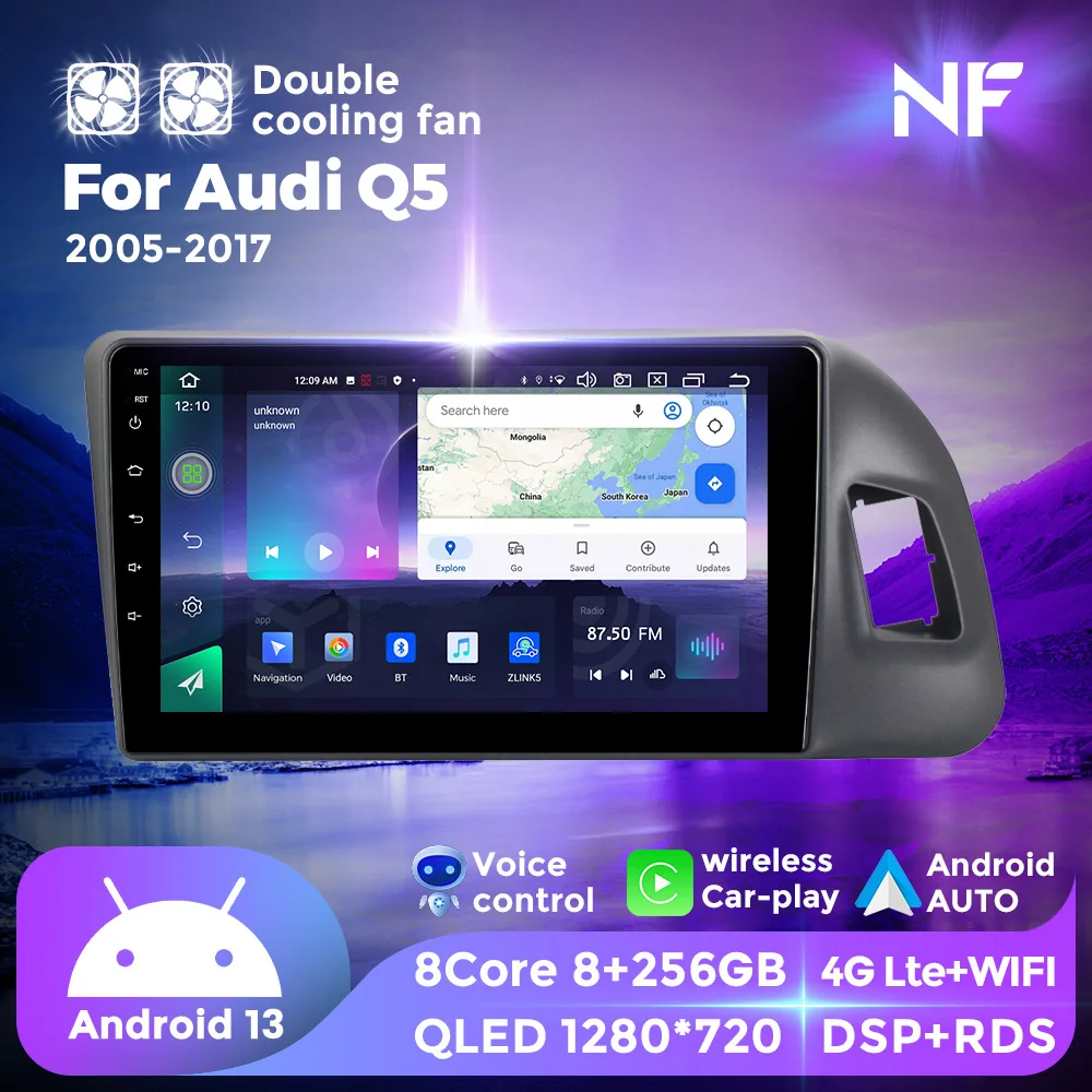 

NF Android 13 автомобильный радиоприемник для Audi Q5 8R 2005 - 2017 мультимедийный плеер GPS-навигация двойной вентилятор охлаждения для Carplay Android Авто bt