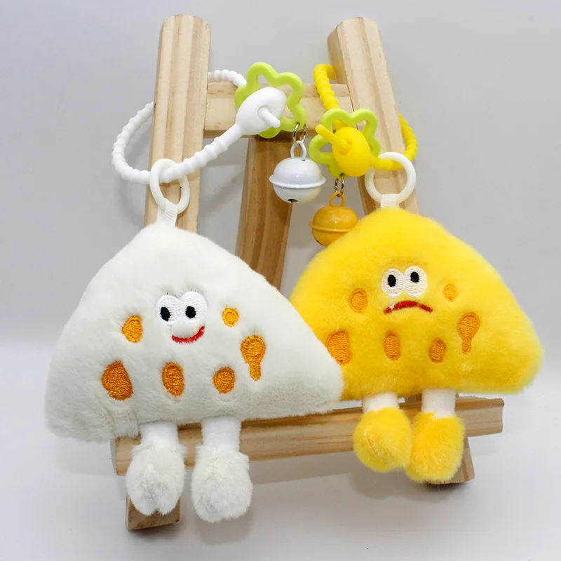 Funny Little Pendant New Cartoon Cute Expressions Sliced Cheese Plush Toy Bag Hanging Decoration Bell Plastic Ring Creative Toys