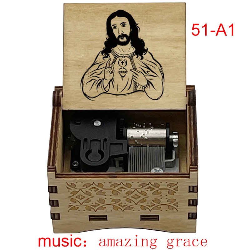 Wooden Amazing Grace Music wind up Music Box Wife Husband Holiday Church Gift Home Christian Music Box Decoration Souvenir 4