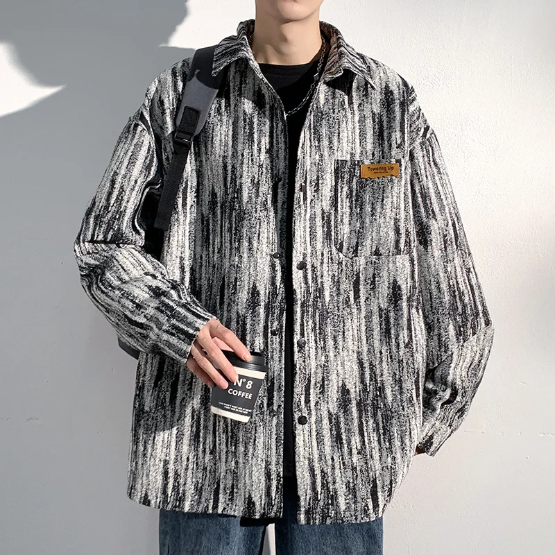 

New Japanese Casual Tie Dye Design Men Jackets Spring Autumm Turndown Collar Coats Baggy Vintage Tops