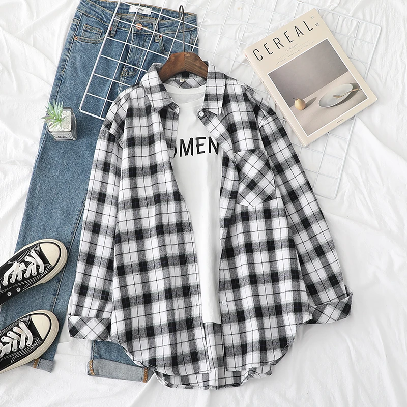 Women's Exquisite Flannel Plaid Shirt - Casual Loose Long Sleeve Blouse