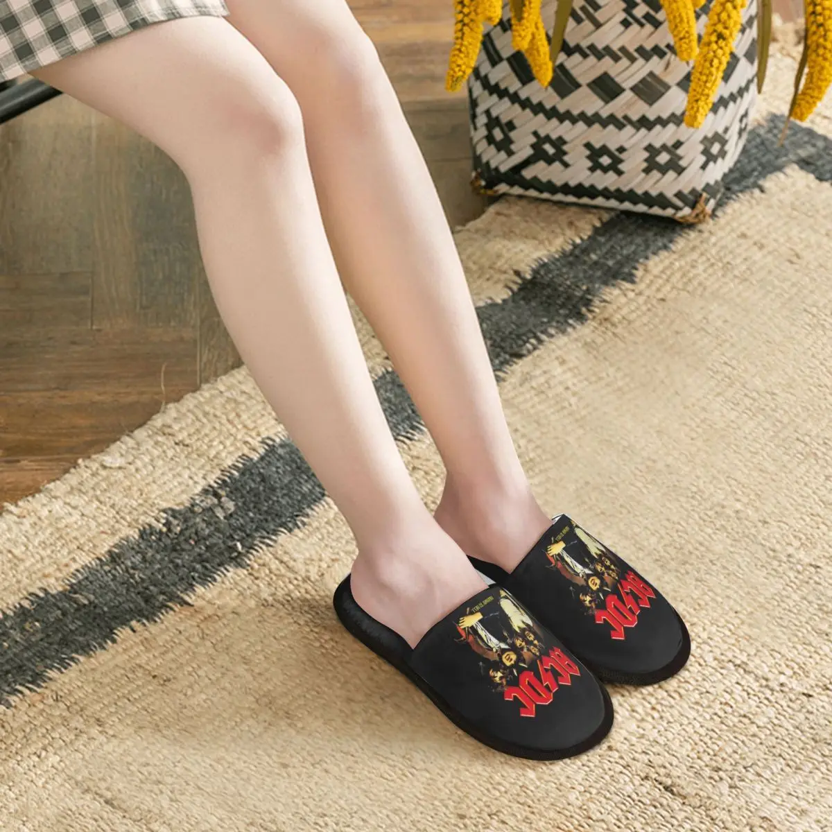 Custom Vintage Rock AC DC Guest Slippers for Bathroom Women Heavy Metal Music Band House Slipper 5