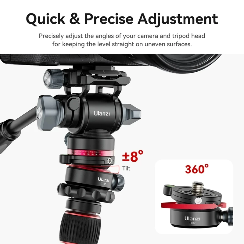 Leveling Base Mount Ulanzi TT37 Mini Leveling Base Tripod 3/8'' 1/4'' Screw Head Universal Horizontal Adjustment Mount Panoramic Head for DSLR Shot