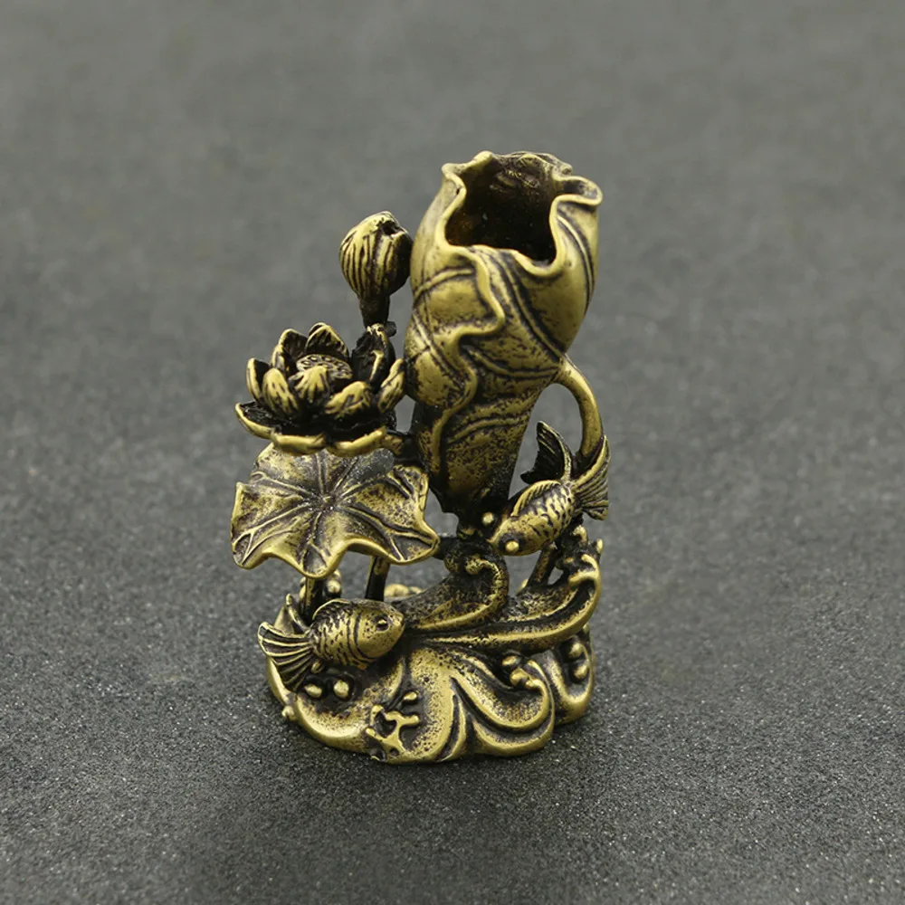 

Brass Lotus Carp Incense Insert Decoration Solid Copper Small Goldfish Lotus Leaf Lotus Pond Tea Pet Creative Incense Insert