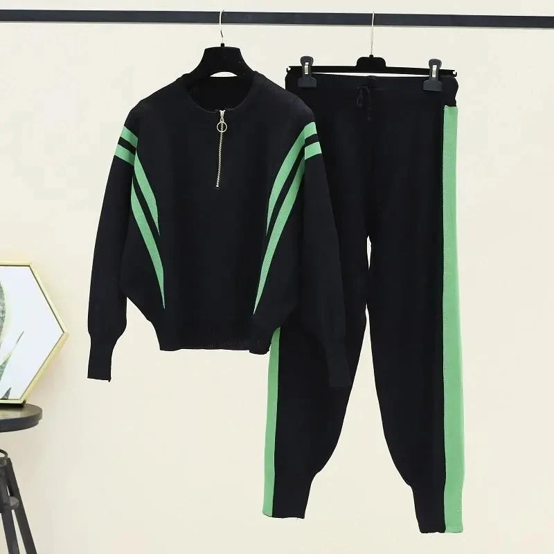 

Повседневный Спортивный костюм, Модный женский свободный вязаный костюм из пуловера с рукавом «летучая мышь» и брюк-шаровары с кулиской, костюм из двух предметов на весну