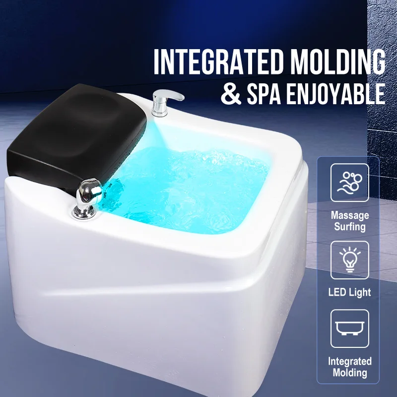 Pedicure Chair Basin Spa Salon with Massage Bubble for Foot Spa Tub With Big Footrest for Resin Acrylic 7 Colors Lighting 3