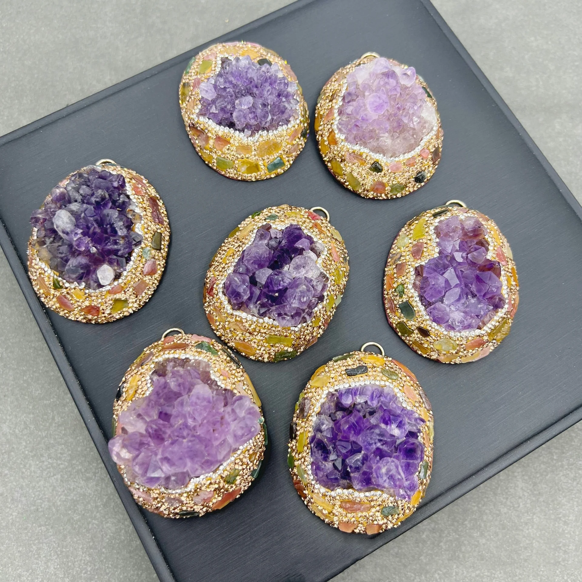 MVN057 Natural Raw Mineral Amethyst Tourmaline Raw Stone Necklace Anniversary Women Jewelry Hot Sale Recommendation