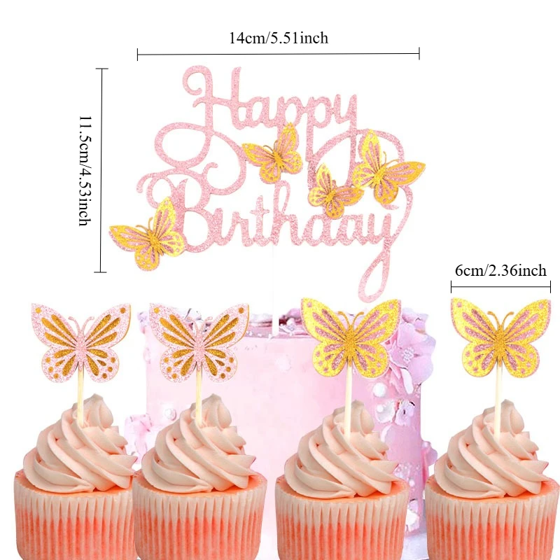 Glitter Butterfly Cake Toppers Set - 13pcs for Celebrations & Decorations