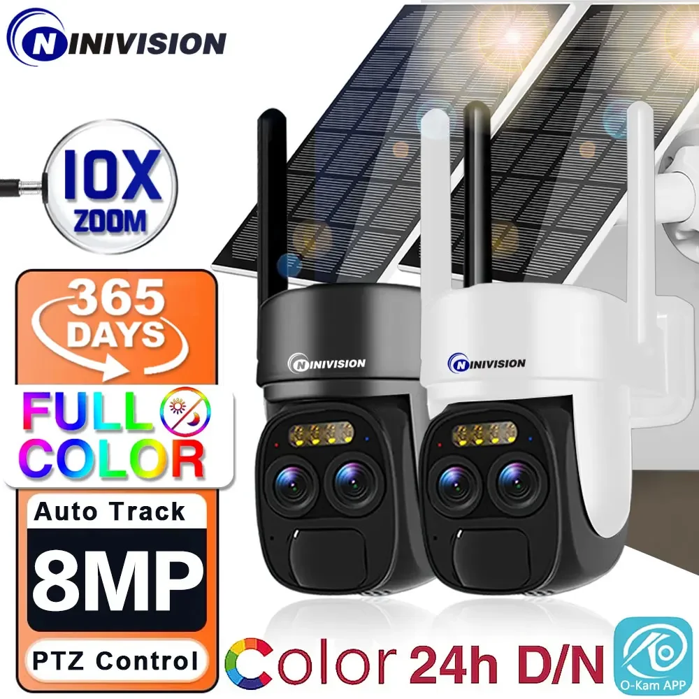 Black And White 4K 8MP Profession Solar Cameras WiFi Dual Lens 10X PTZ Zoom With Solar Panel Humanoid Tracking Security Battery and white 4k 8mp profession solar cameras wifi dual lens 10x ptz zoom with solar panel humanoid tracking security battery