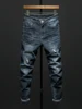 Ripped Frayed Men's Slim-fit Stretch Jeans Cotton Fashion Korean Classic Blue Black Denim Pants Streetwear Hip Hop Male Trousers