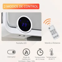 HOMCOM Calefactor дляño de Pared 1000 Вт/2000 Вт con Mando a Distancia Pantalla LED Temporizador 12H Termostato Blanco — изображение 3