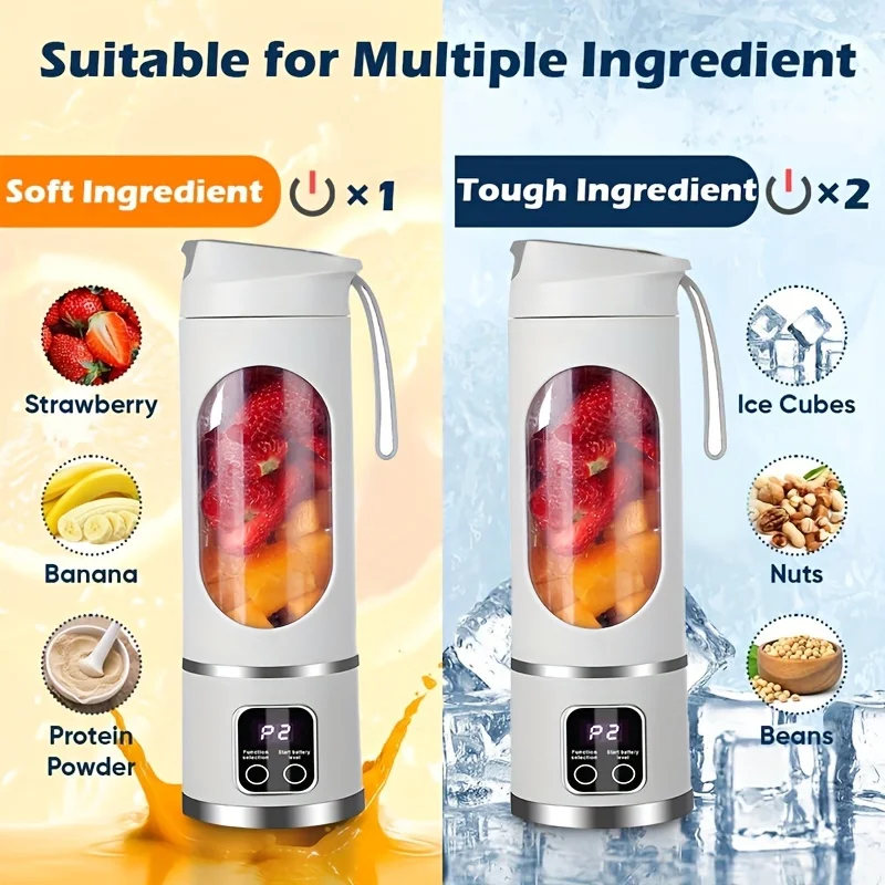 1500mah Portable Juicer with LED Digital Display USB Charging Outdoor Juicing Cup Home Multifunctional 12-Blade Blender 450ML fruit juicer hand immersion blender hand blender food blender dual cup juicer commercial blender