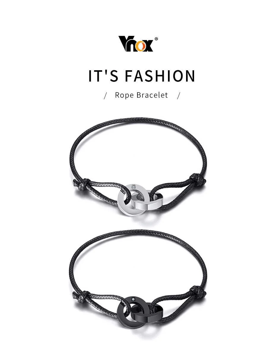 Vnox Nach Name Verriegelt Kreis Charme Armband für Männer Frauen Einstellbare Länge Kette Gravieren Initial Casual Paar Geschenk – Detail 2