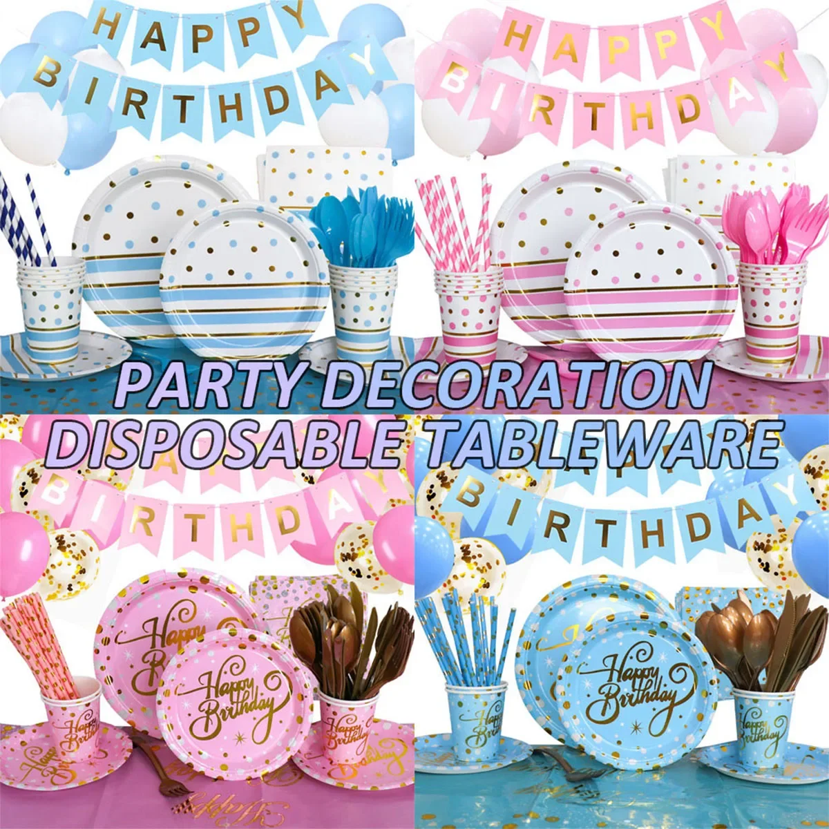 

Розовые и синие одноразовые наборы посуды для вечеринки в горошек, полосатый декор для дня рождения, праздничные бумажные салфетки, товары для рождества и свадьбы